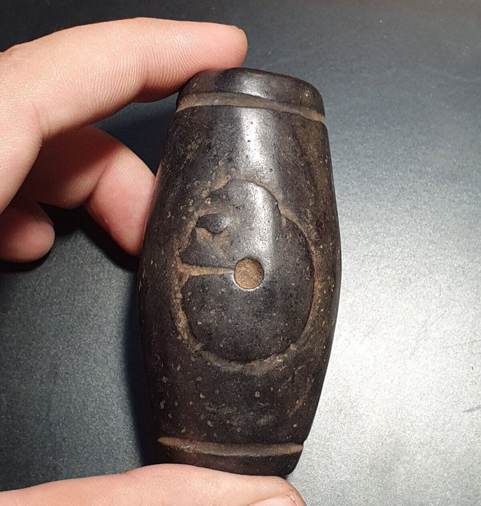 Antique Carved Jade Amulet Bead: Black Iron Magnetic Stone