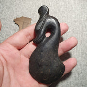 East Oasis Hand Carved Jade Amulet Bead - Antique Black Stone Mystic Animal Charm