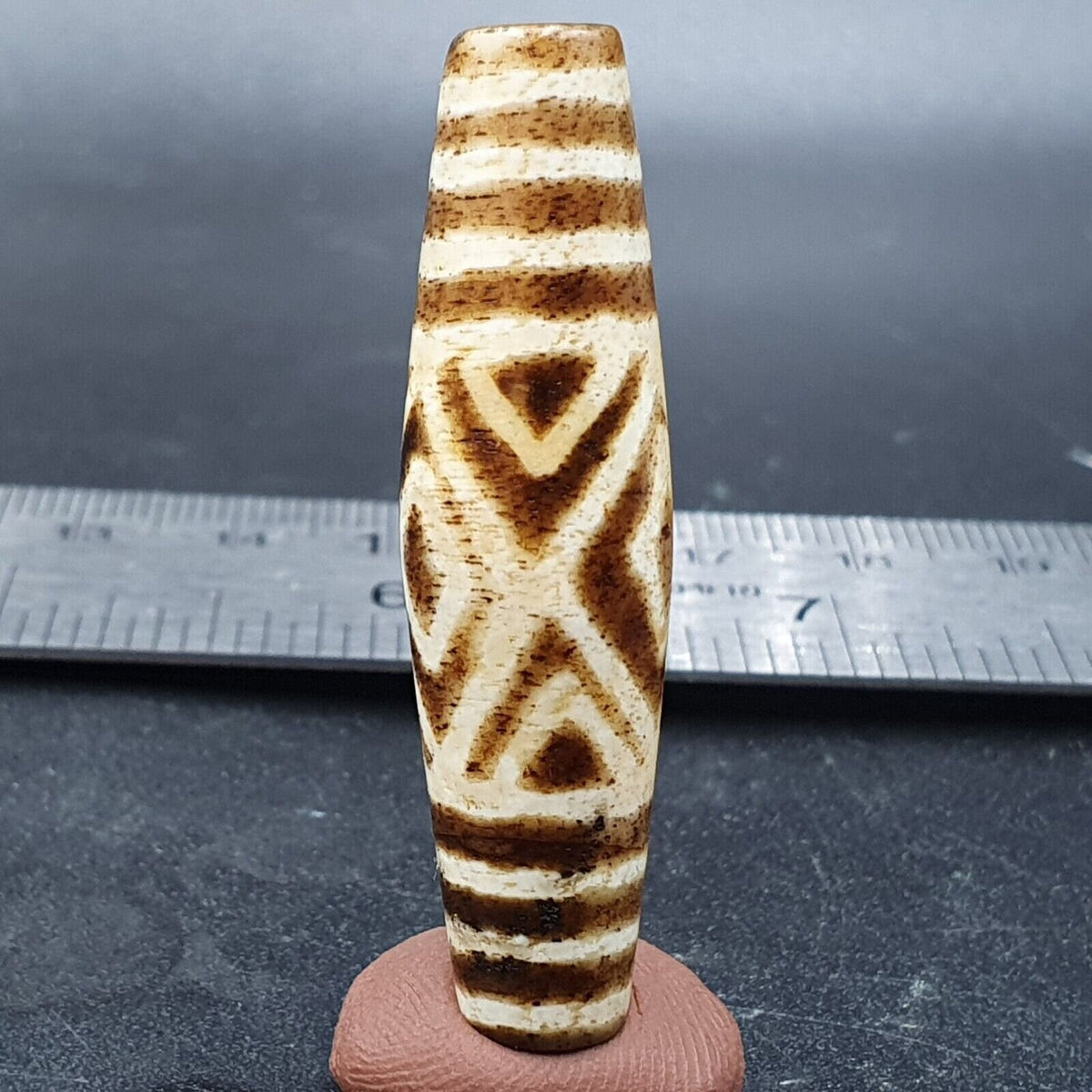 Antique South Asian Burmese Old Pyu Pumtek Petrified Wood Stone Bead 45mm