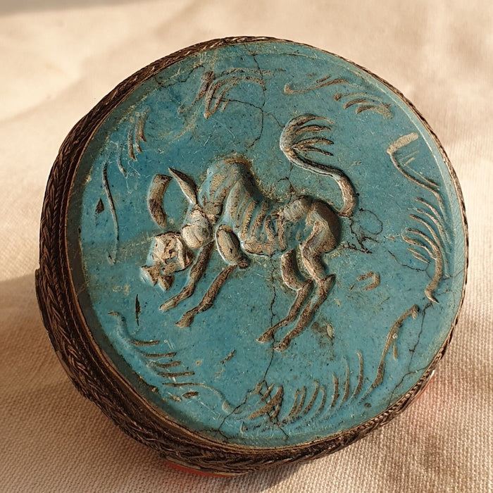 Ancient Near Eastern Mohenjo-Daro Intaglio Stone Mix Silver Decorated Big Ring