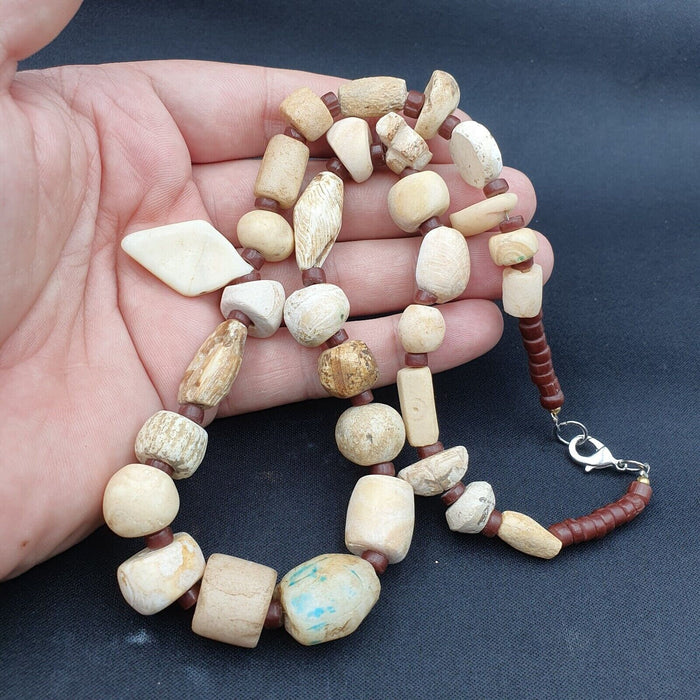 Antique Ancient Himalayan Afghan Pakistan Tibetan Stone Beads Necklace Mala