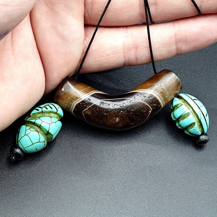 Antique Old Himalayan Tibetan Natural Eyes Suleimani Agate Beads Necklace