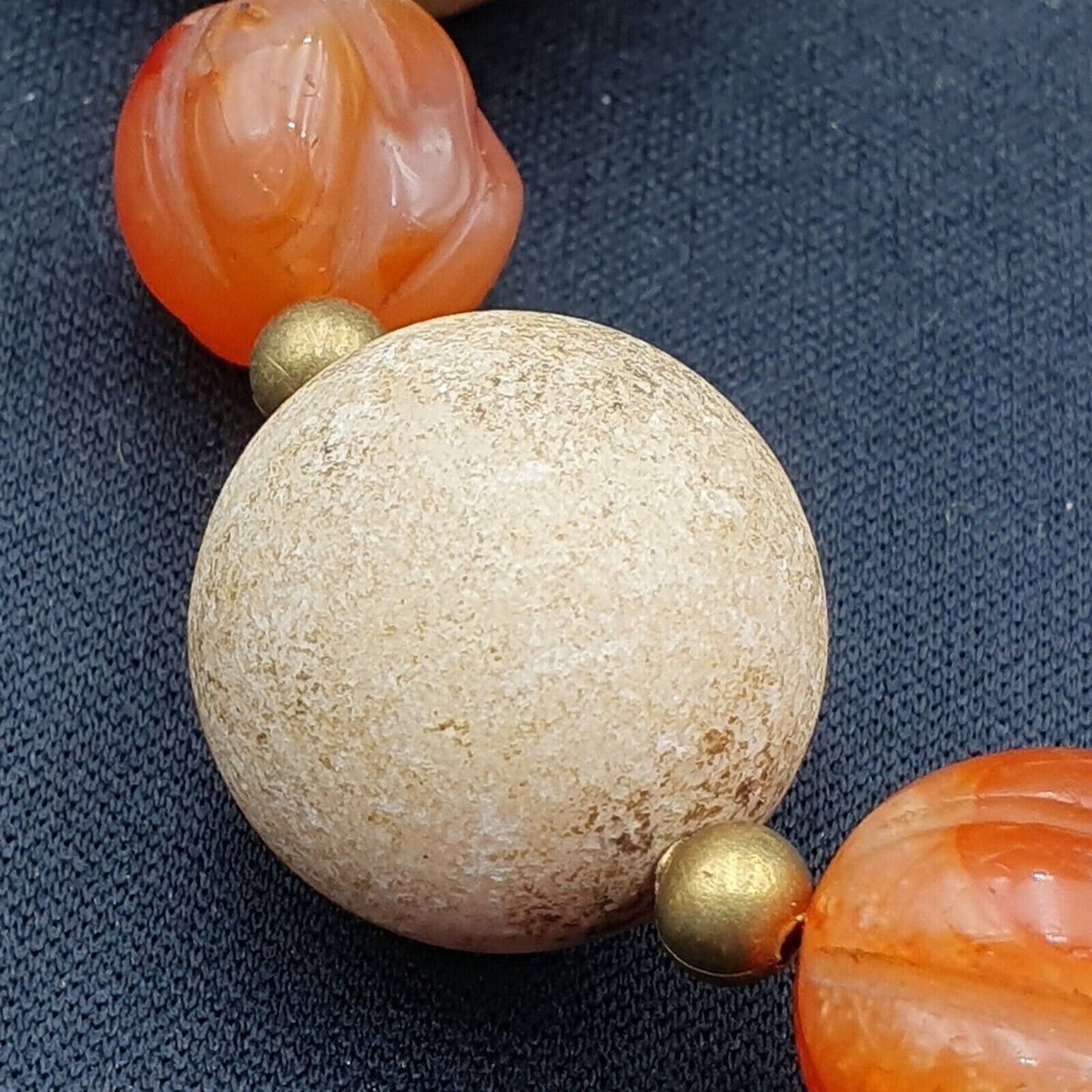 古董古代喜馬拉雅和非洲瑪瑙紅玉髓碧玉珠項鍊 Mala
