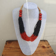Vintage tiny black and red glass beads afghanistan tribal jewelry necklace.