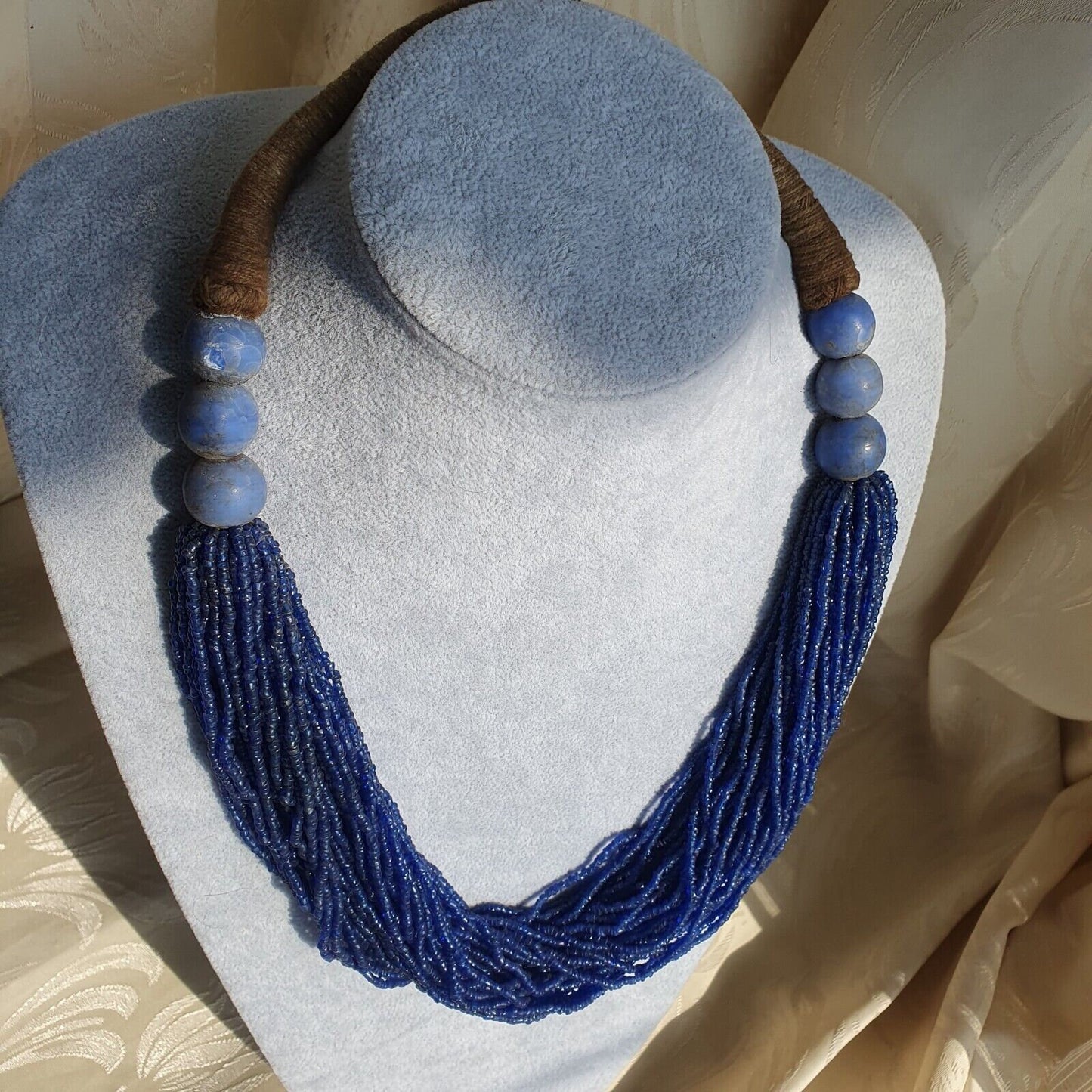 Vintage tiny blue afghan glass beads afghanistan tribal jewelry necklaceGift
