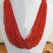 Vintage tiny red seed glass beads afghanistan tribal jewelry necklace.