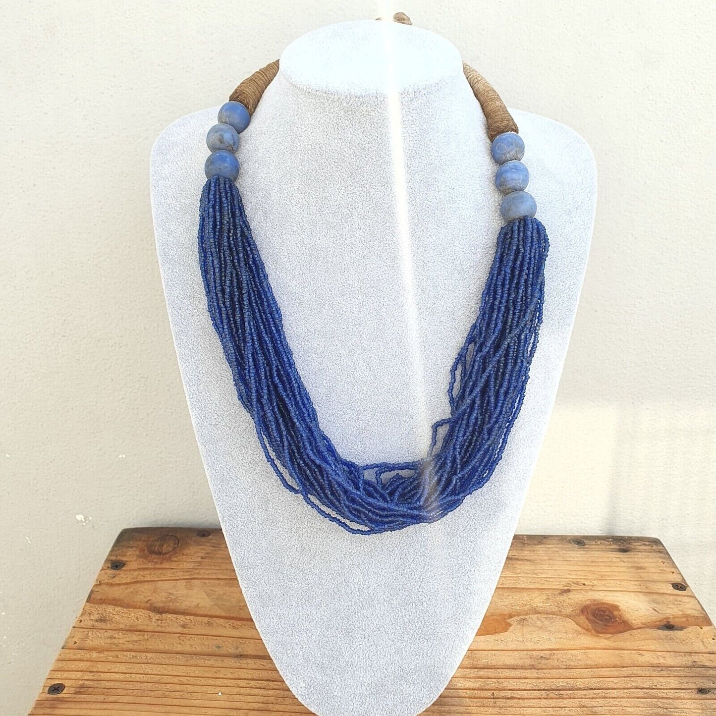 Vintage tiny blue afghan glass beads afghanistan tribal jewelry necklaceGift