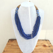 Vintage tiny blue afghan glass beads afghanistan tribal jewelry necklace.