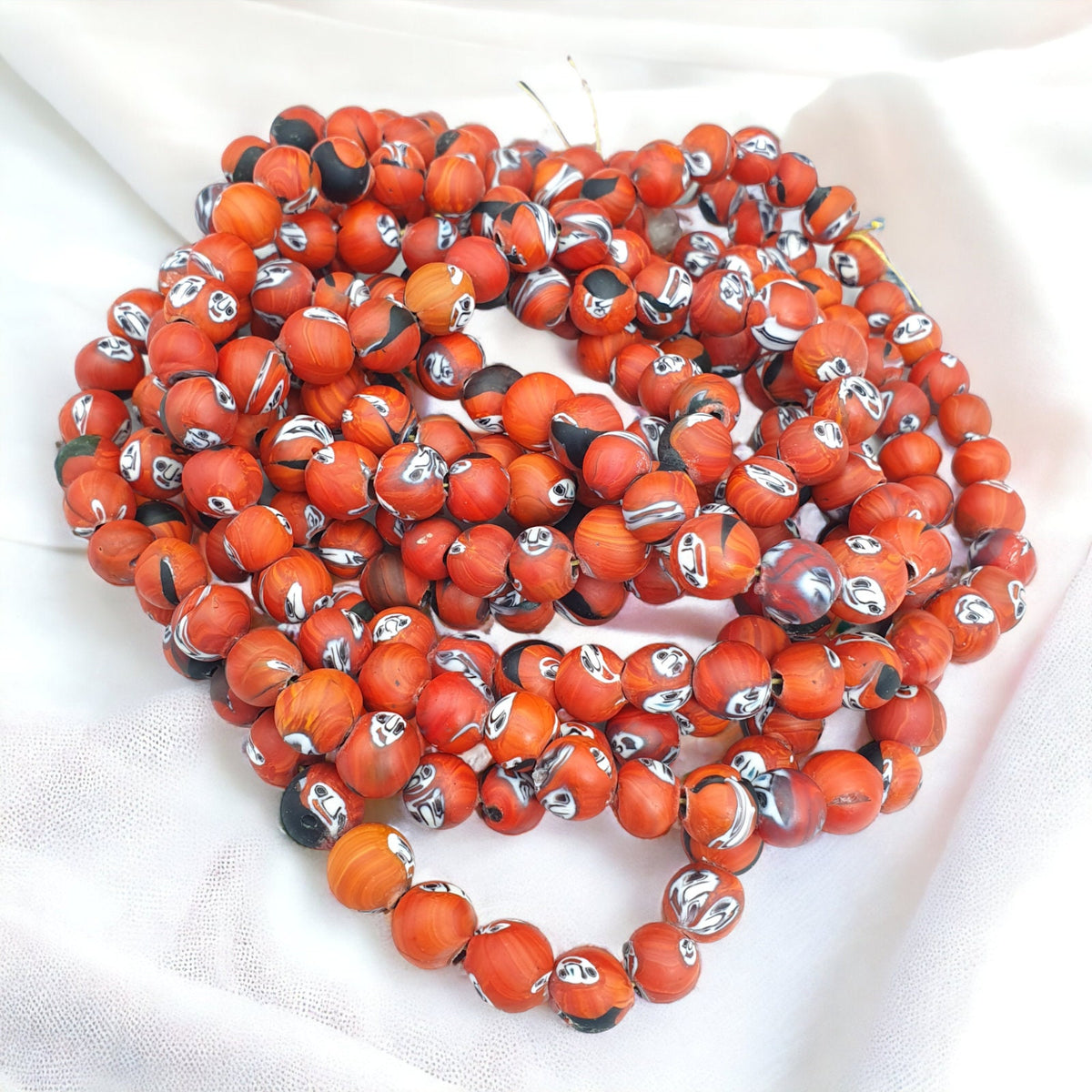 Vintage handmade face eyes glass beads  beaded strand necklace 10mmGift
