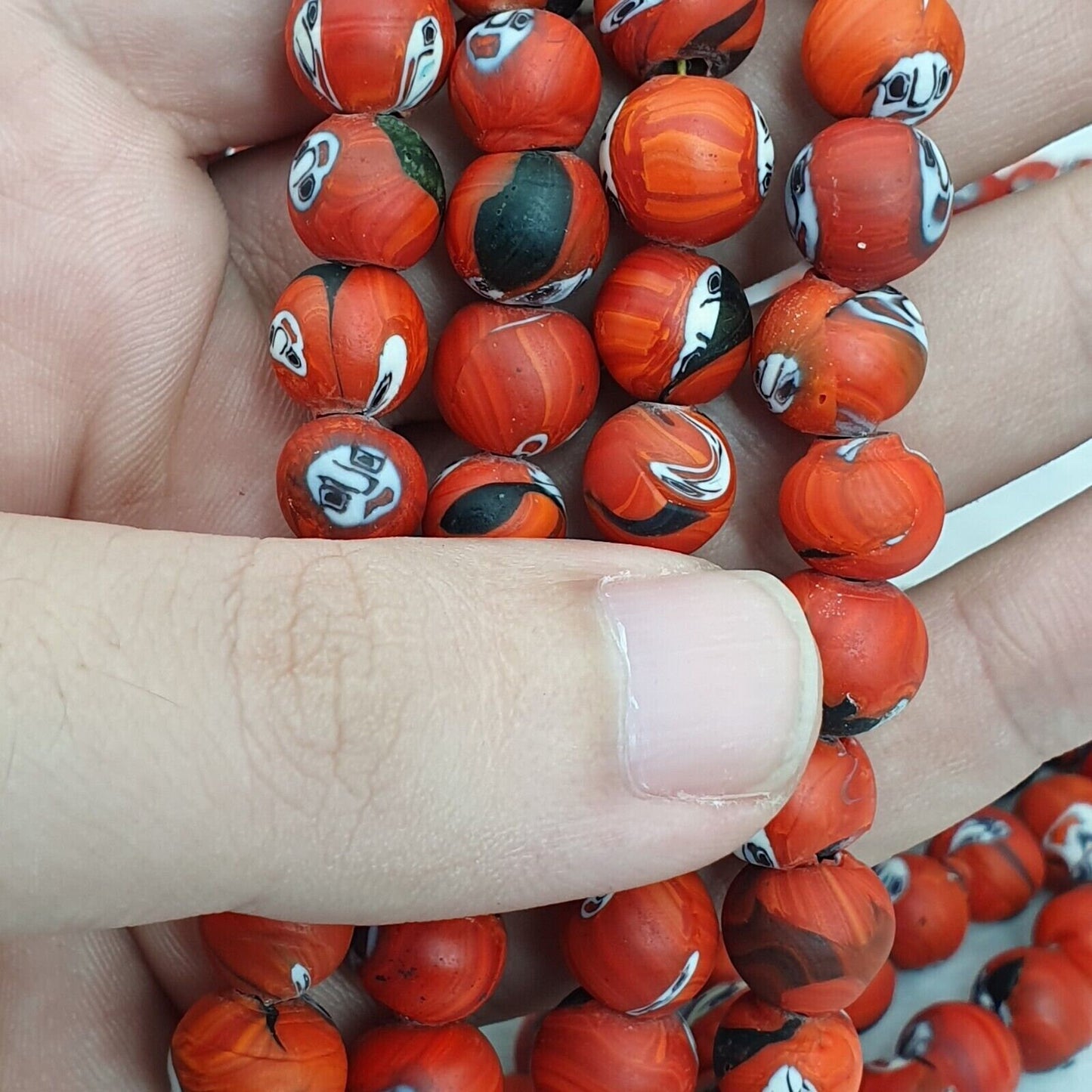 Vintage handmade face eyes glass beads  beaded strand necklace 10mmGift