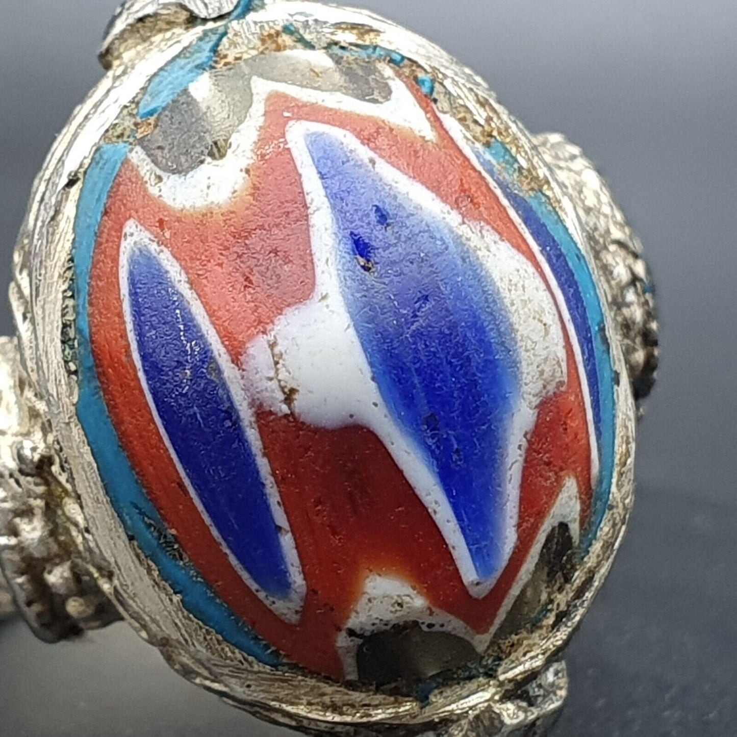 Vintage Chevron Glass Ring: Brass Band, Old Era