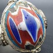 Vintage Chevron Glass Ring: Brass Band, Old Era