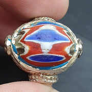 Vintage Chevron Glass Ring: Brass Band, Old Era