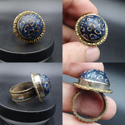 Antique Chevron Glass Brass Ring: Vintage Mosaic Jewelry