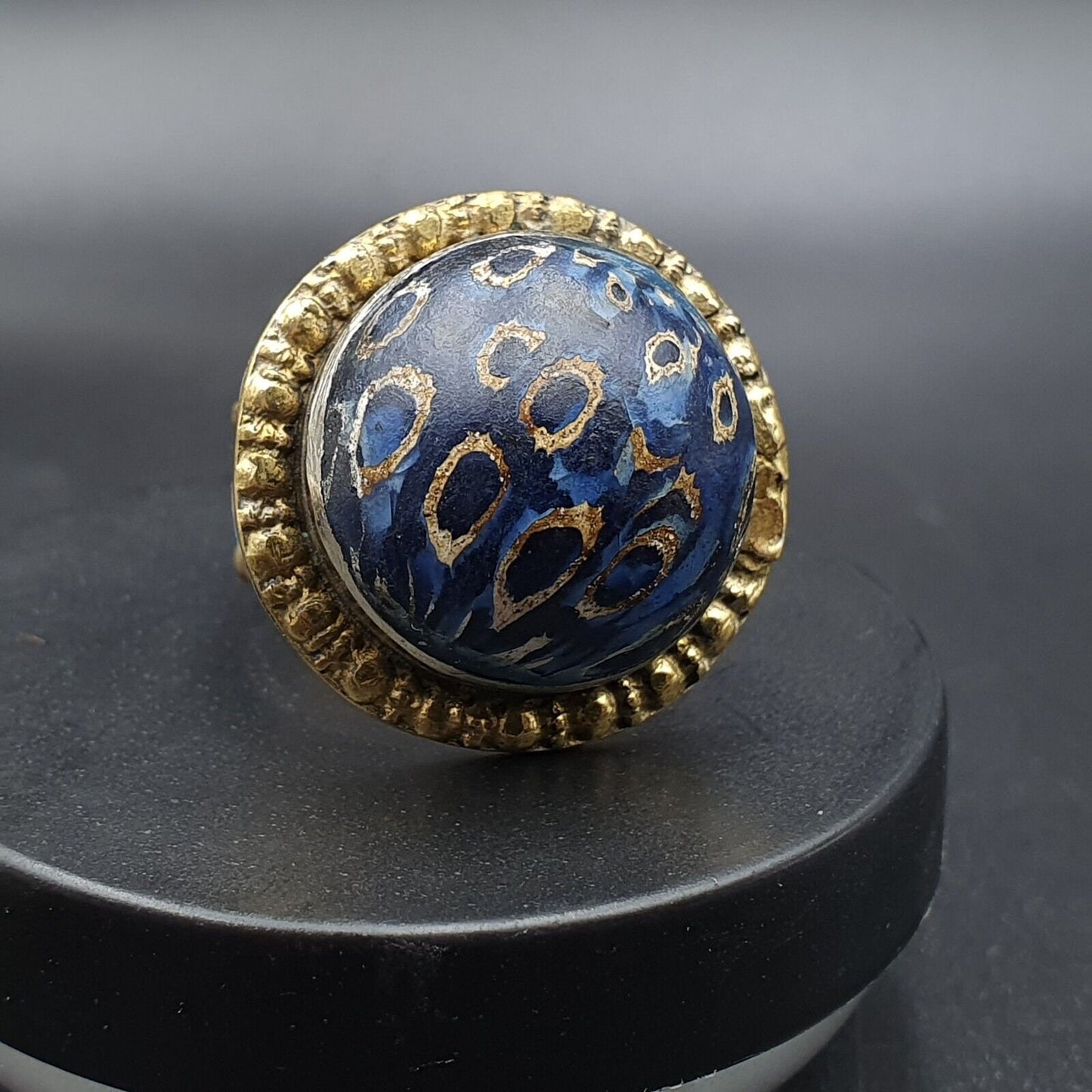 Antique Chevron Glass Brass Ring: Vintage Mosaic Jewelry
