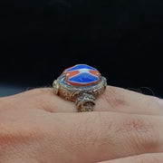 Vintage Chevron Glass Brass Ring: Old Era Pattern