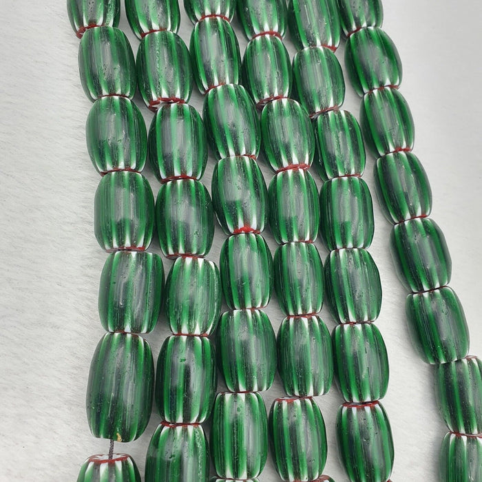 Antique venetian inspired green glass chevron beads long strand necklace 17x13mmGift