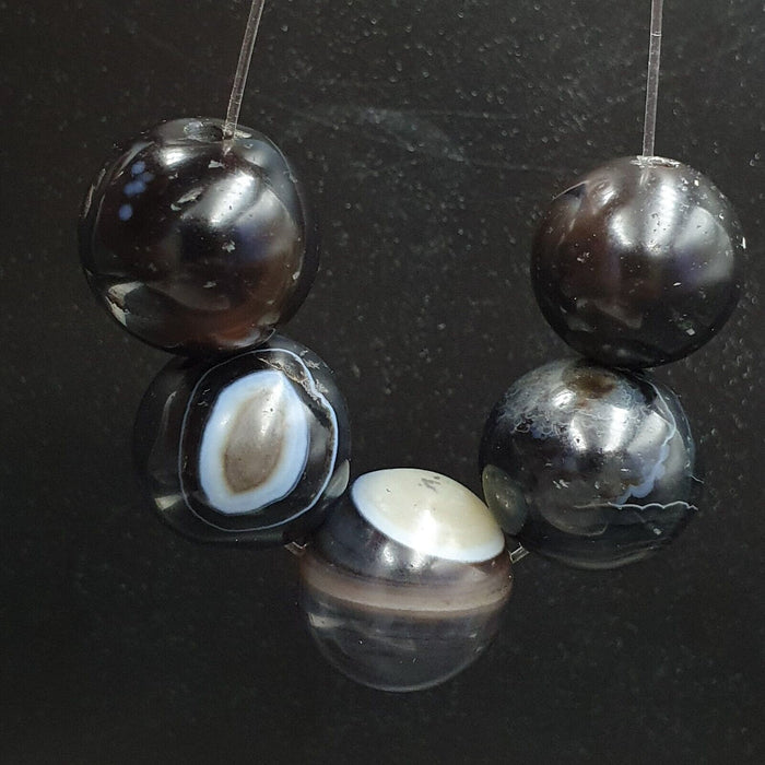 Lot 5 Antique Ancient Indo Himalaya Agate Stone Bead Suleimani Agate 18-20mm