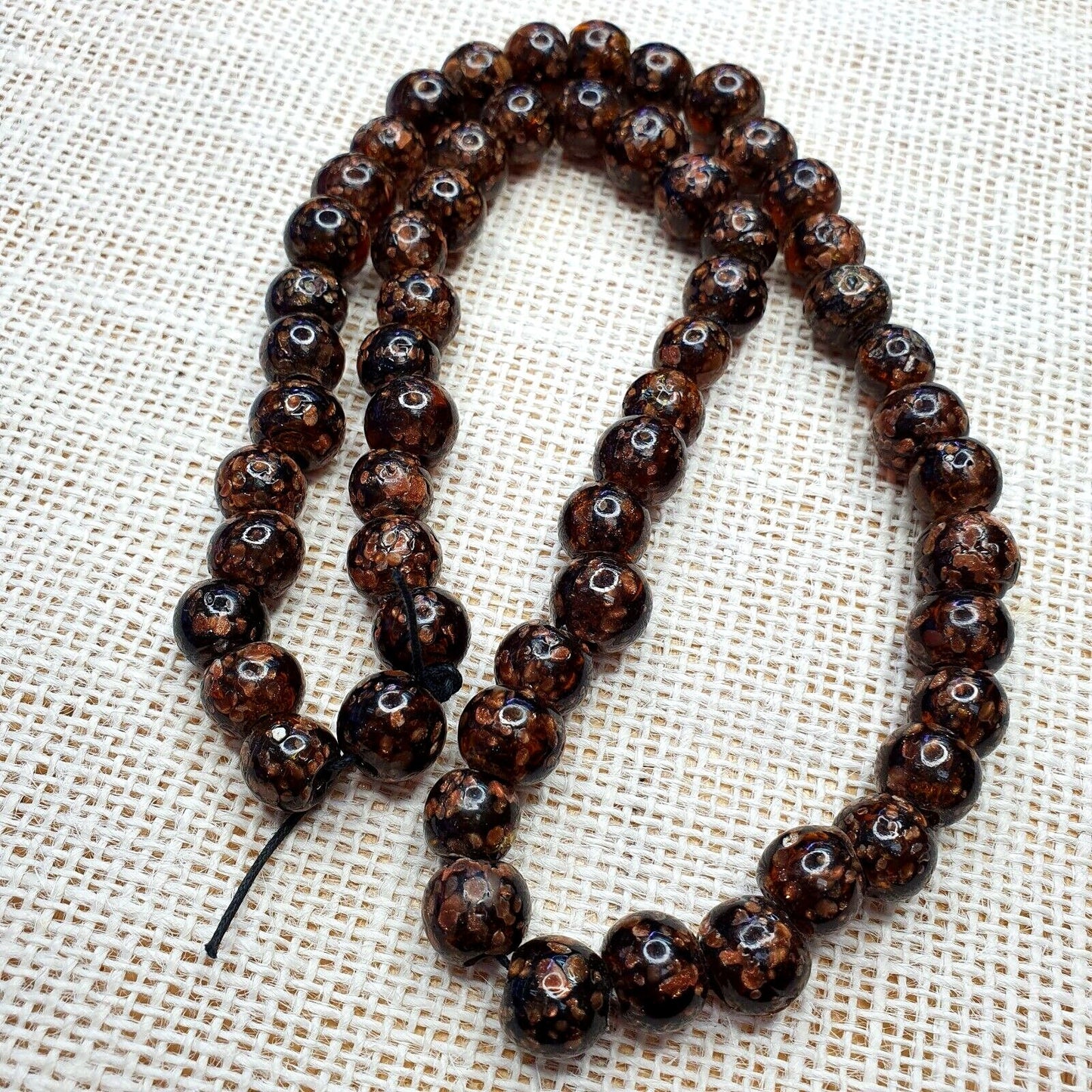 Vintage glass beads aventurine brown fancy trade beads 12mmGift