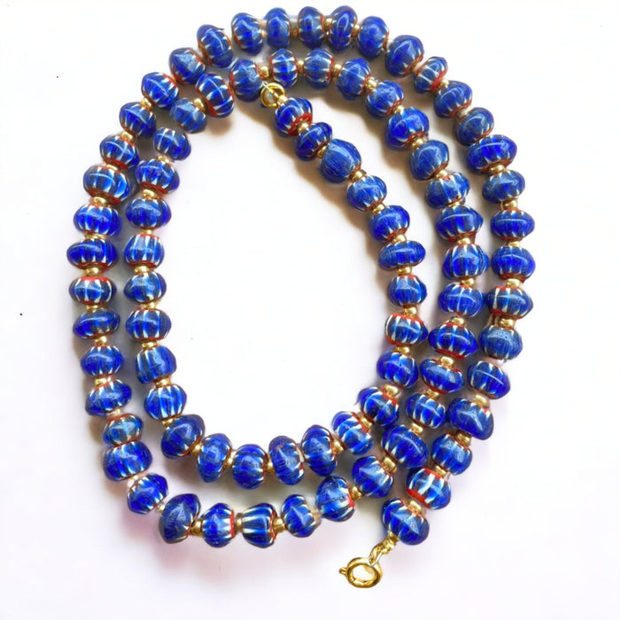 Vintage blue chevrons  multilayers glass beads necklace n-2011Gift
