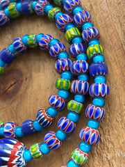 Vintage chevrons & white heart venetian multilayers glass beads necklace n-206.
