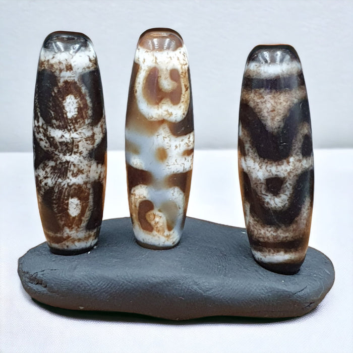 Antique Tibetan Agate Dzi Beads: Eye Amulet Pendants, Lot of 3
