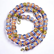 Vintage venetian style beads old blue glass chevron beads long strand necklace.