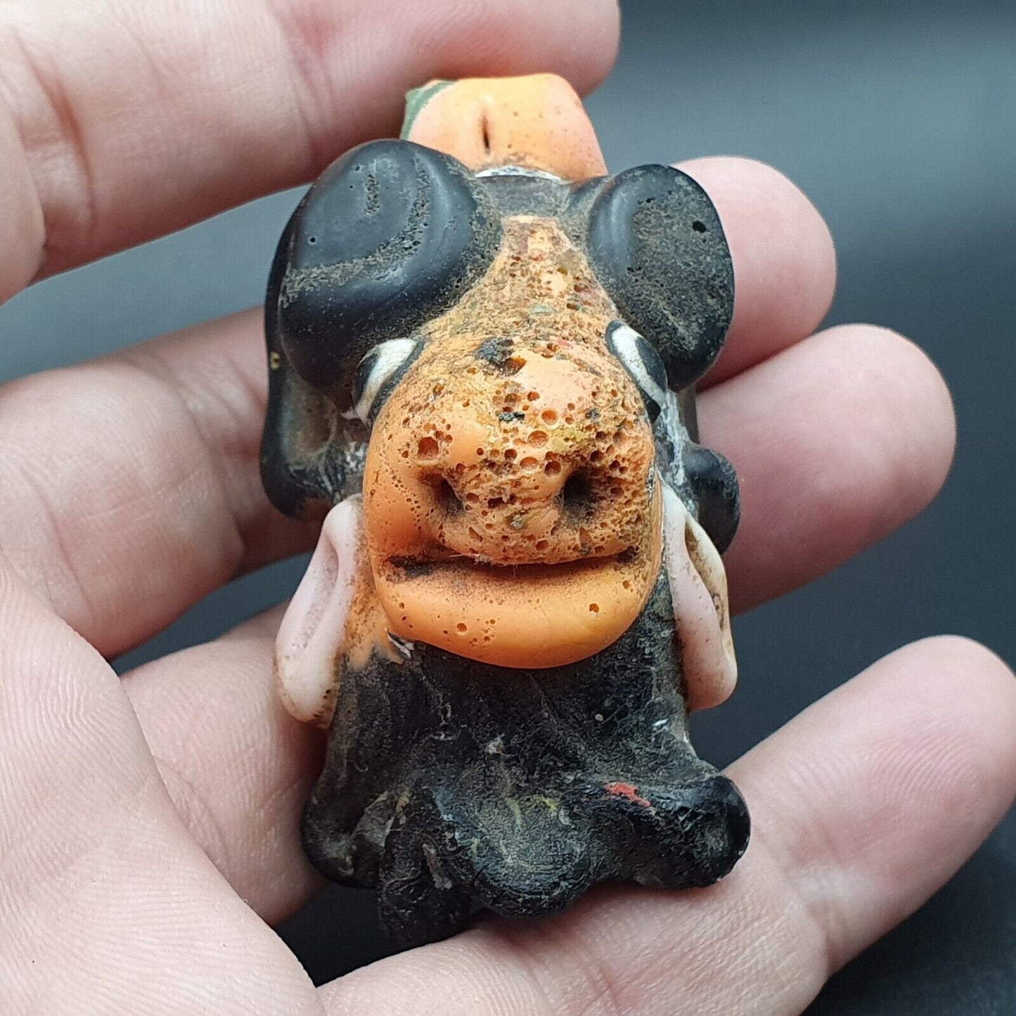 Large ancient mosaic glass sheep head bead pendantGift