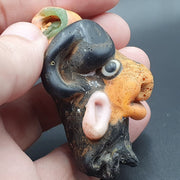 Large ancient mosaic glass sheep head bead pendant.