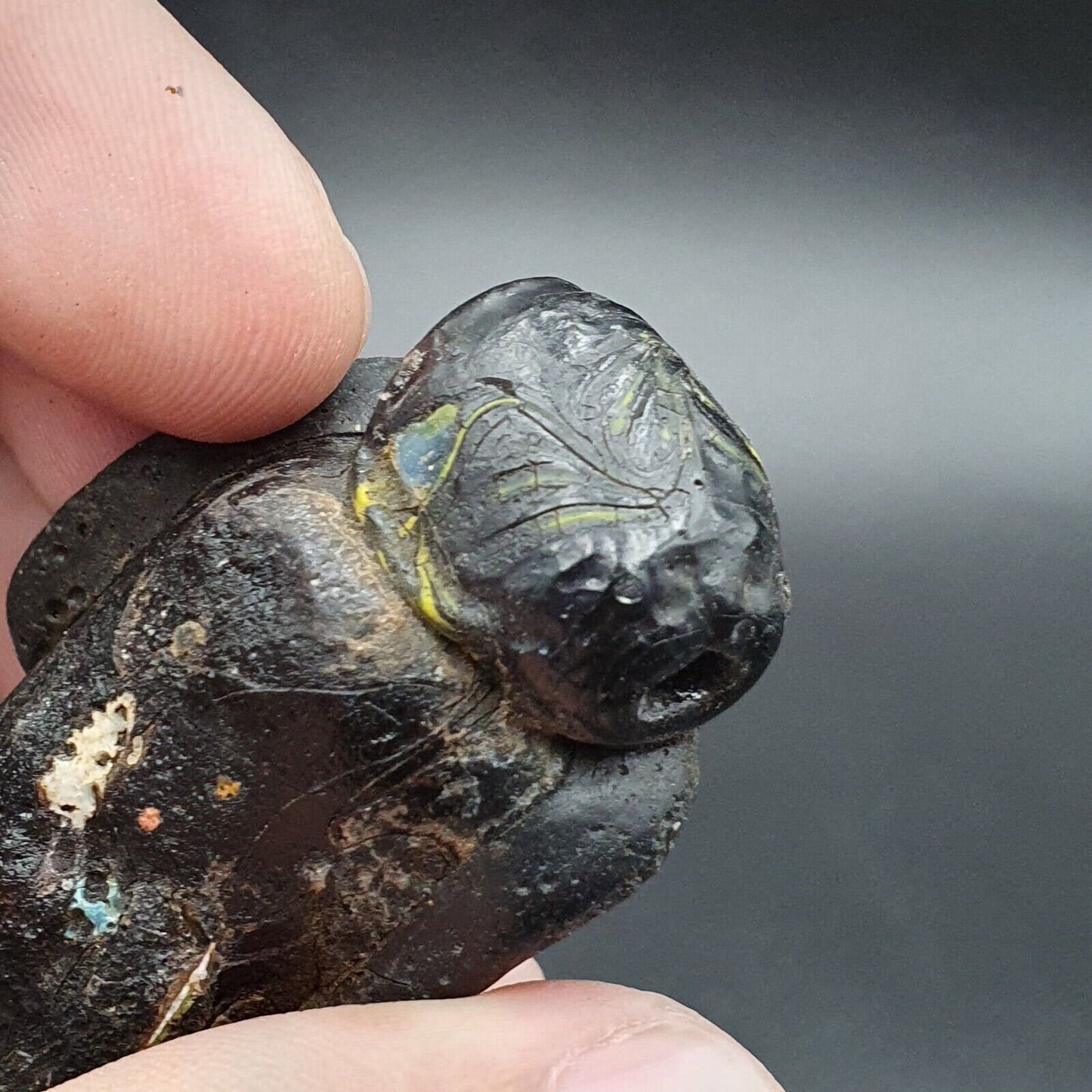 Large ancient mosaic glass animal sheep head bead pendantGift