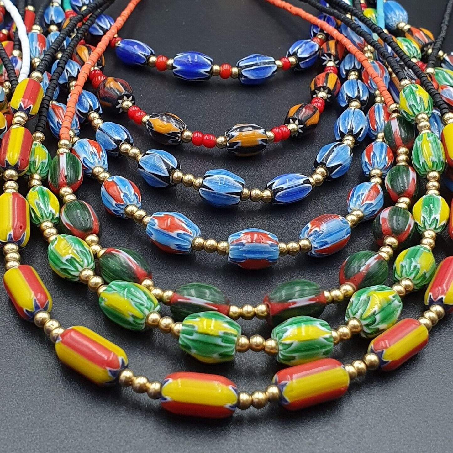 Lot 20: Vintage Venetian Chevron Bead Necklaces, Old African Style