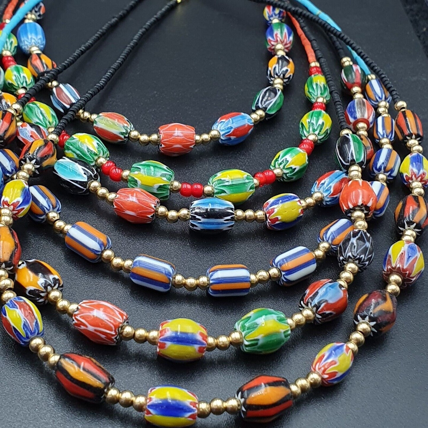 Lot 20: Vintage Venetian Chevron Bead Necklaces, Old African Style