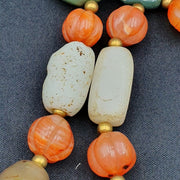 Antique ancient himalayan and african agate carnelian jasper beads necklace mala