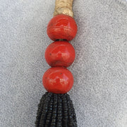 Vintage tiny black and red glass beads afghanistan tribal jewelry necklace.