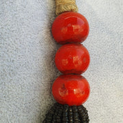 Vintage tiny black and red glass beads afghanistan tribal jewelry necklace.