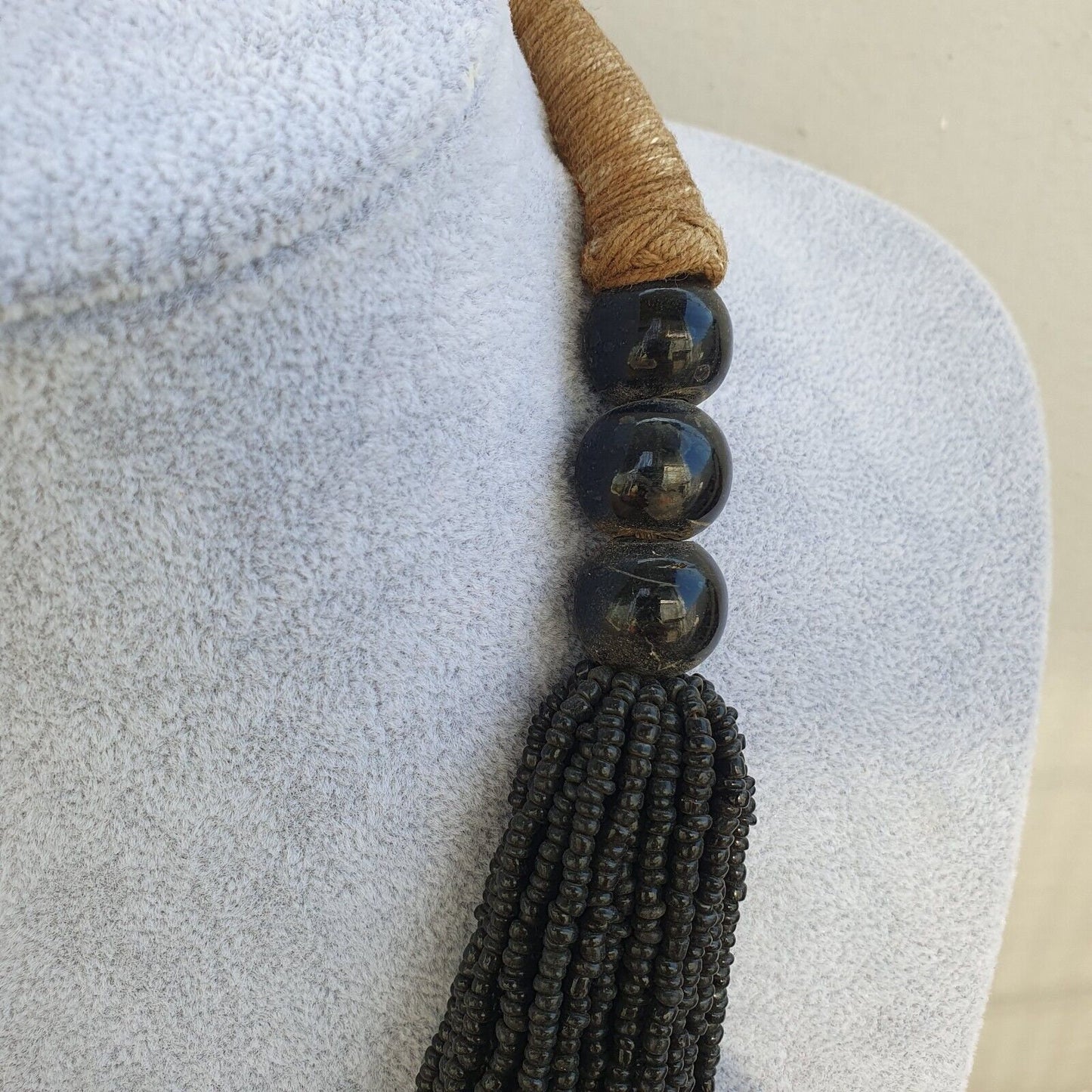 Vintage tiny black glass beads afghanistan tribal jewelry necklace seed beadsGift