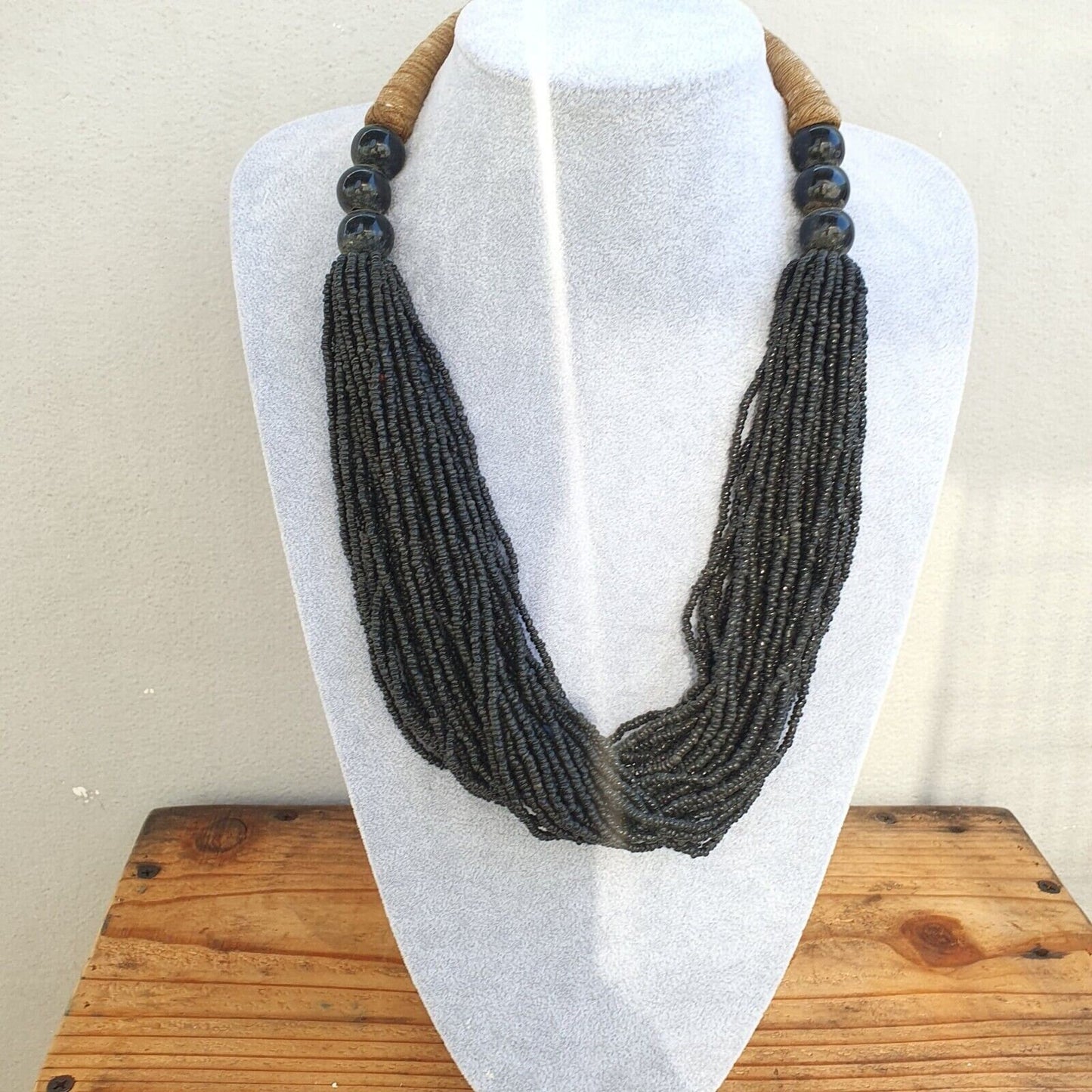 Vintage tiny black glass beads afghanistan tribal jewelry necklace seed beadsGift