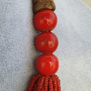 Vintage tiny red seed glass beads afghanistan tribal jewelry necklace.