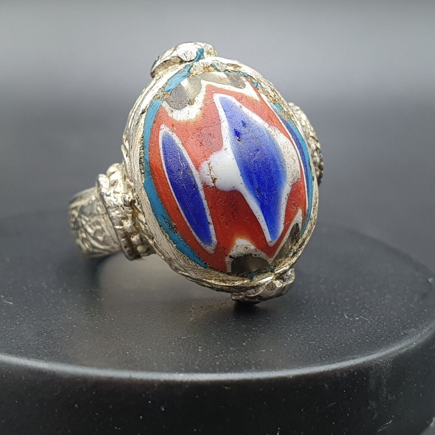 Vintage Chevron Glass Ring: Brass Band, Old Era
