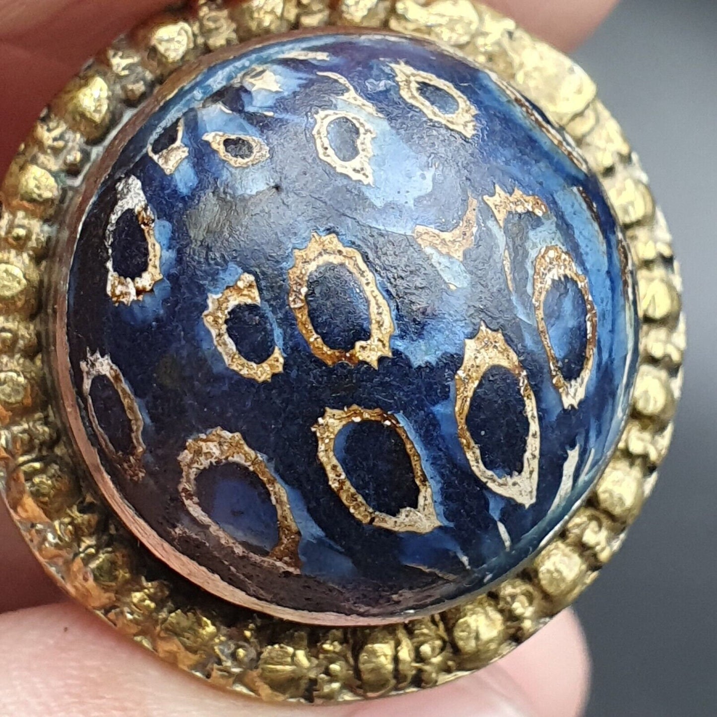Antique Chevron Glass Brass Ring: Vintage Mosaic Jewelry