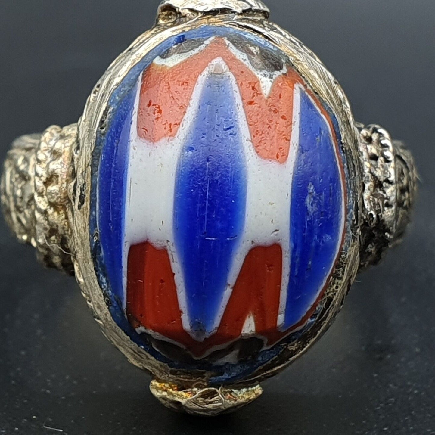 Vintage Chevron Glass Brass Ring: Old Era Pattern