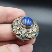 Antique vintage old  lapis lazuli brass ring