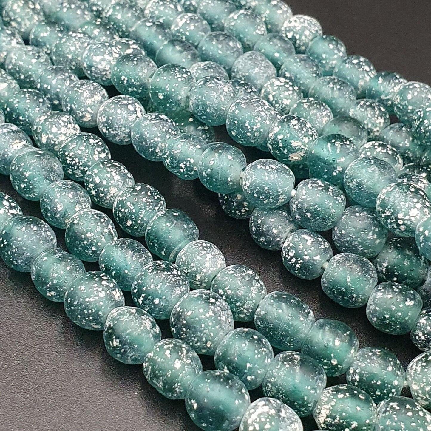Old antique african style greenish blue glass vintage beads 24" strand 9-9.5mmGift