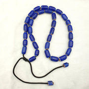 Vintage Blue Chevron Bead Necklace: Venetian Trade African Glass, 24 Inch