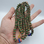 Antique venetian inspired green chevron beads long strand necklace 24inch