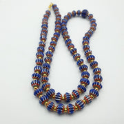 Antique venetian inspired blue chevron beads long strand necklace 24inch.