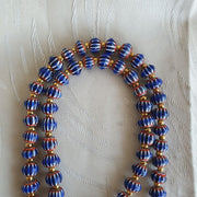 Antique venetian inspired blue chevron beads long strand necklace 24inch.