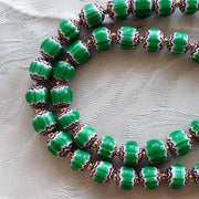 Antique venetian inspired green chevron beads long strand necklace 24inch.