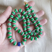 Antique venetian inspired green chevron beads long strand necklace 24inch.