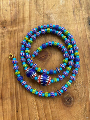 Vintage chevrons & white heart venetian multilayers glass beads necklace n-206.